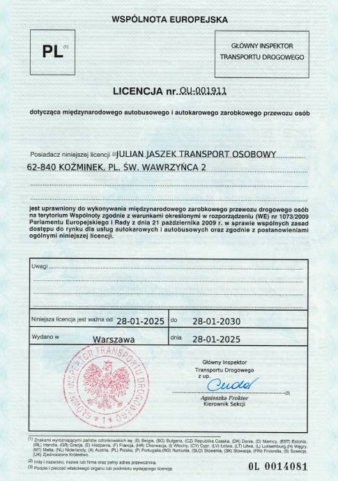 LICENCJA NR OU-001911